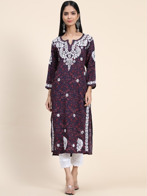 

HOUSE OF KARI Women Rust & Navy Blue Ethnic Motifs Printed Kurta