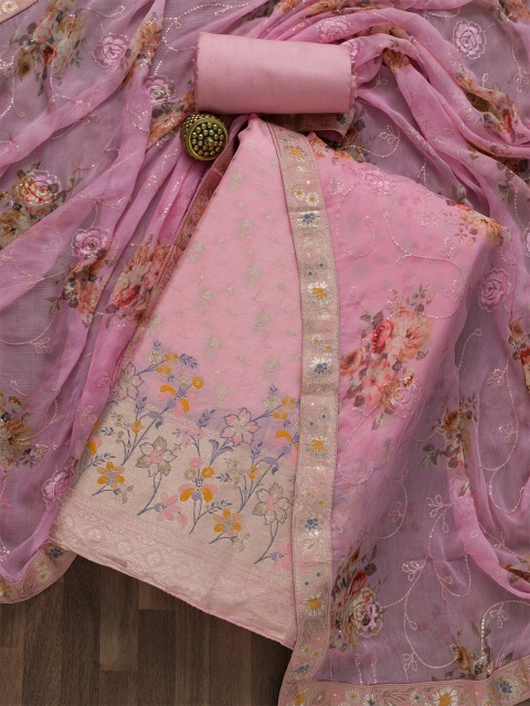 

Koskii Pink Art Silk Unstitched Dress Material