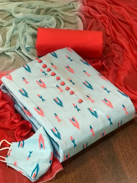 

MORLY White & Red Printed Unstitched Dress Material