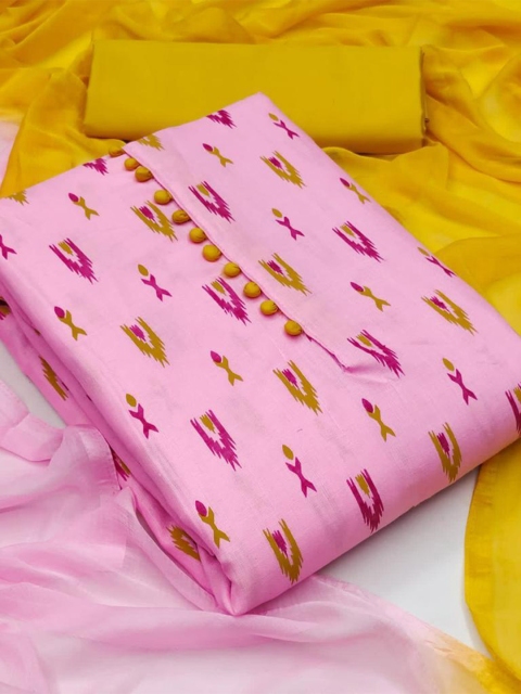 

MORLY Pink & Yellow Printed Unstitched Dress Material