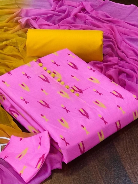 

MORLY Pink & Yellow Printed Unstitched Dress Material