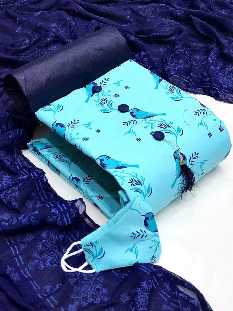 

MORLY Blue & Navy Blue Printed Unstitched Dress Material