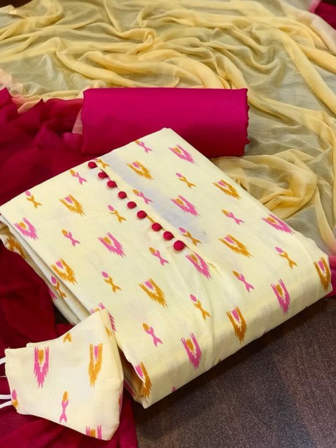 

MORLY Beige & Maroon Printed Unstitched Dress Material