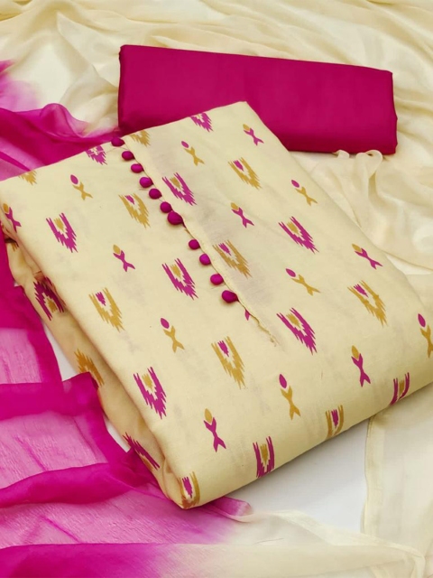 

MORLY Women Beige & Pink Printed Unstitched Cotton Blend Dress Material