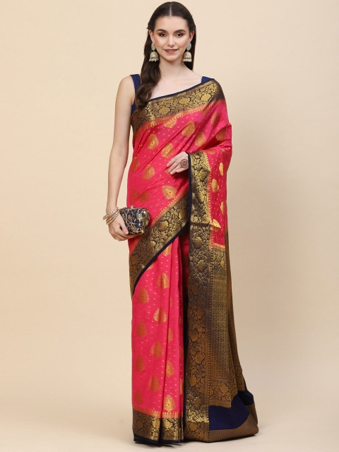 

Meena Bazaar Pink & Navy Blue Ethnic Motifs Zari Art Silk Saree