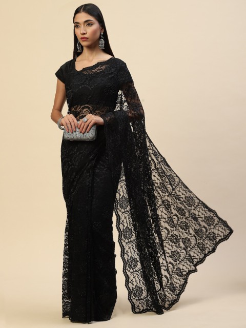

Meena Bazaar Black Floral Net Saree