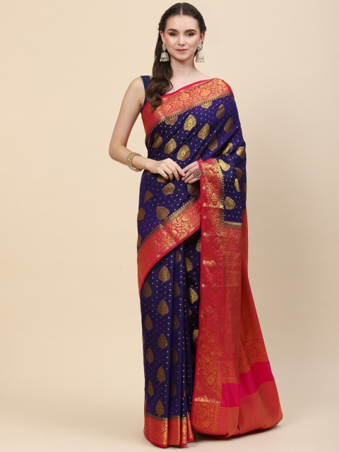 

Meena Bazaar Navy Blue & Red Woven Design Zari Art Silk Saree