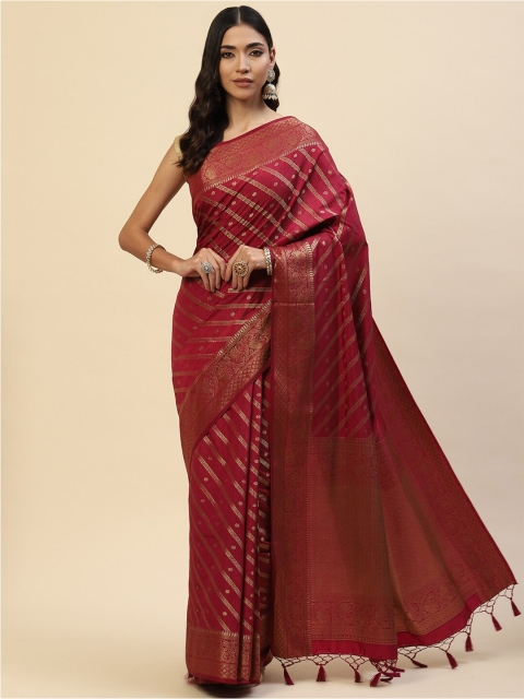 

Meena Bazaar Burgundy & Gold-Toned Woven Design Zari Art Silk Saree