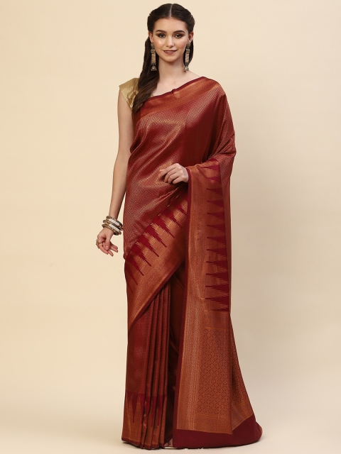 

Meena Bazaar Burgundy Art Silk Saree