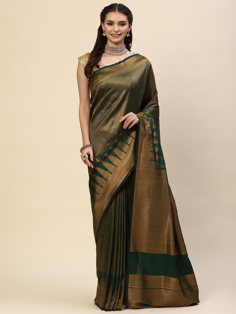 

Meena Bazaar Green & Gold-Toned Ethnic Motifs Zari Saree