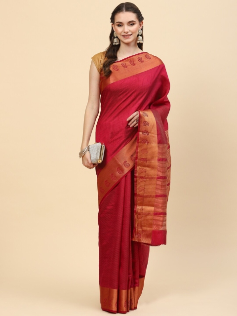 

Meena Bazaar Burgundy & Gold-Toned Woven Design Zari Saree