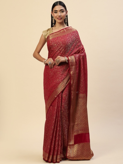 

Meena Bazaar Burgundy & Gold-Toned Woven Design Zari Art Silk Saree