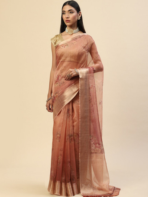 

Meena Bazaar Peach-Coloured Organza Saree