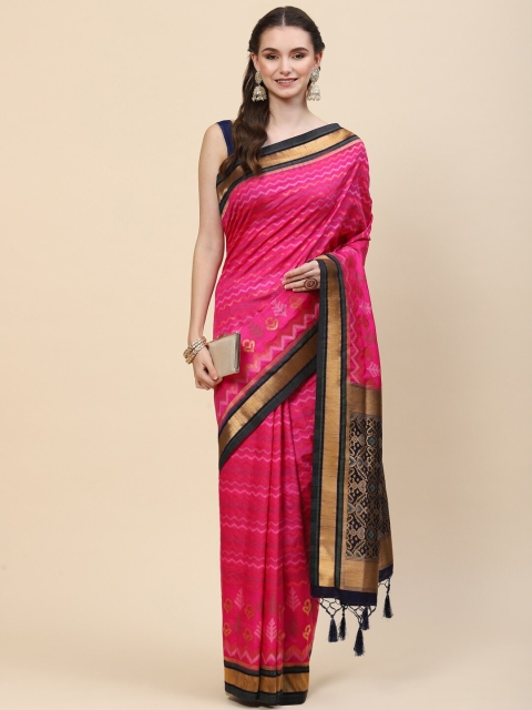 

Meena Bazaar Magenta & Black Woven Design Zari Art Silk Saree