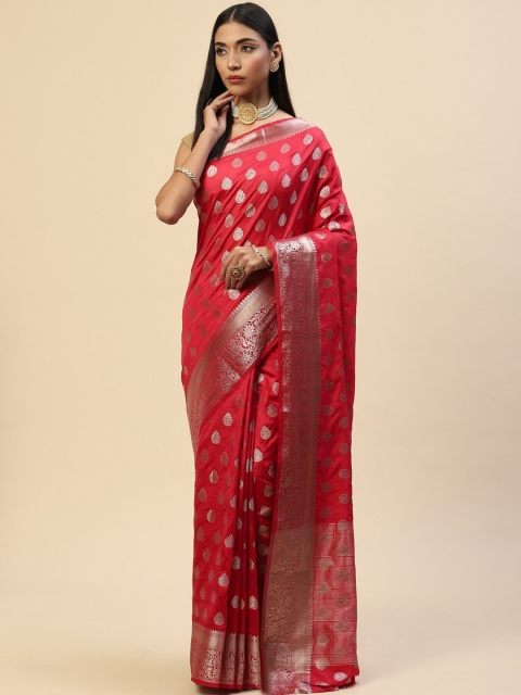 

Meena Bazaar Red & Silver-Toned Woven Design Zari Art Silk Saree