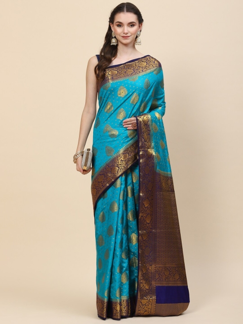 

Meena Bazaar Blue & Gold-Toned Woven Design Zari Art Silk Saree