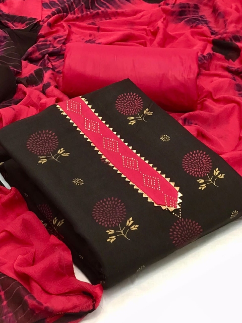 

MORLY Brown & Gold-Toned Printed Unstitched Dress Material