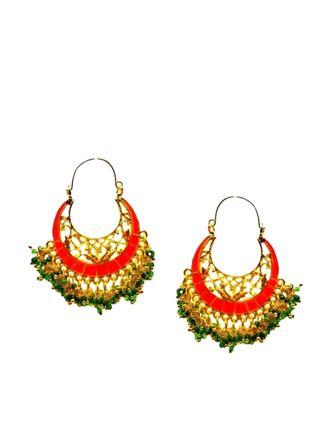 

Kshitij Jewels Orange & Green Circular Hoop Earrings