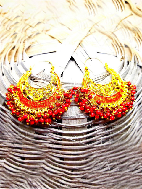 

Kshitij Jewels Gold-Plated Brown Crescent Shaped Hoop Earrings