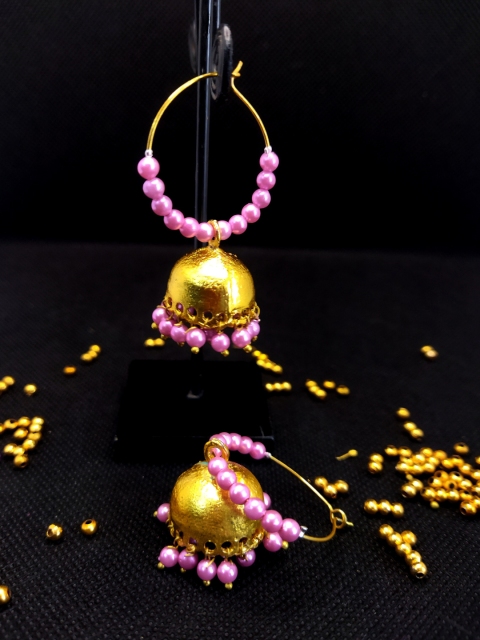 

Kshitij Jewels Gold-Plated & Lavender Dome Shaped Jhumkas Earrings