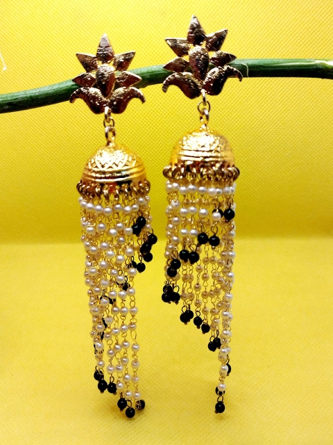 

Kshitij Jewels White & Green Contemporary Jhumkas Earrings
