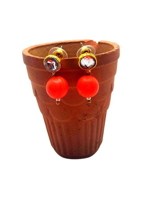

Kshitij Jewels Peach-Coloured & Gold-Toned Contemporary Drop Earrings