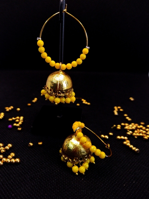 

Kshitij Jewels Gold-Plated & Mustard Dome Shaped Jhumkas Earrings