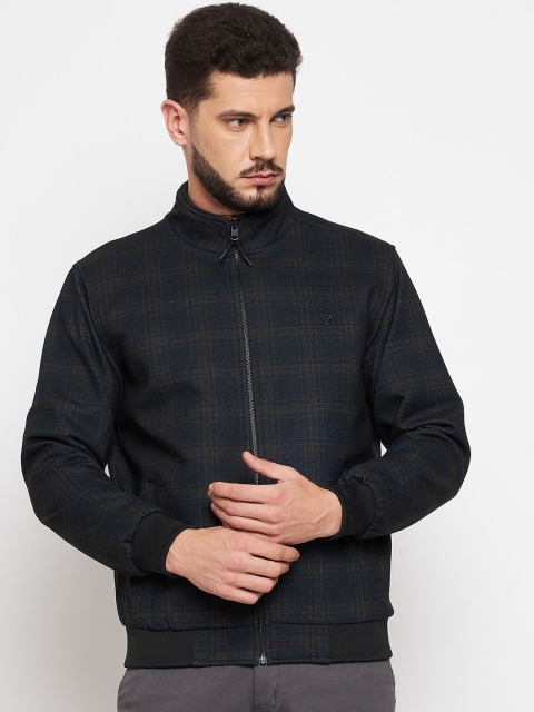 

Okane Men Black Plus Size Checked Reversible Bomber Jacket