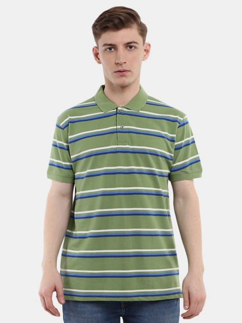 

V-Mart Men Green Striped Polo Collar T-shirt