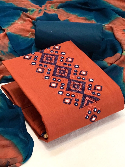

MORLY Orange & Blue Embellished Unstitched Dress Material