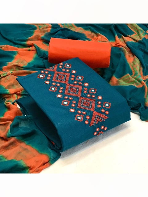 

MORLY Blue & Orange Embellished Unstitched Dress Material