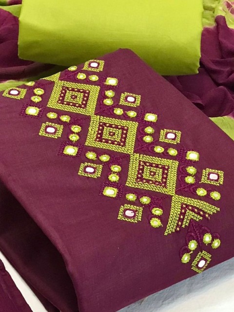 

MORLY Purple & Green Embellished Unstitched Dress Material