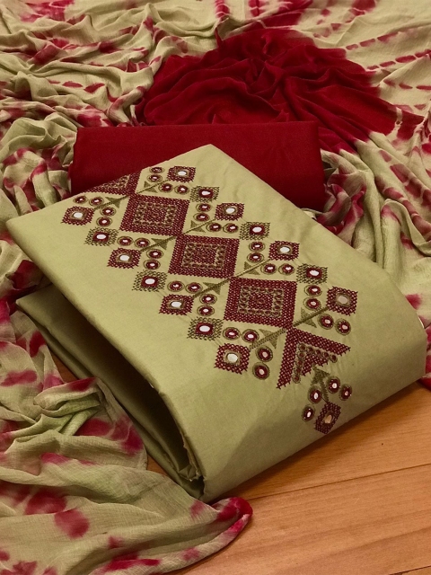 

MORLY Beige & Maroon Embellished Unstitched Dress Material