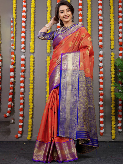 

Anaita Red & Blue Woven Design Zari Pure Silk Banarasi Saree