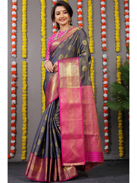 

Anaita Grey & Pink Woven Design Zari Pure Silk Banarasi Saree