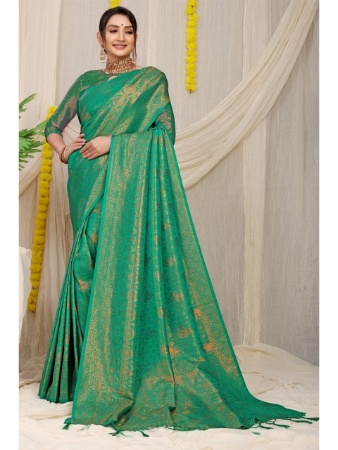 

Anaita Green & Gold-Toned Woven Design Zari Pure Silk Banarasi Saree