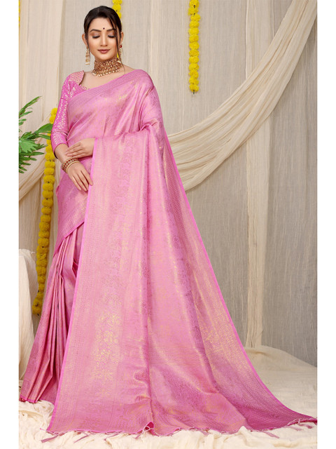 

Anaita Pink & Gold-Toned Woven Design Zari Pure Silk Banarasi Saree