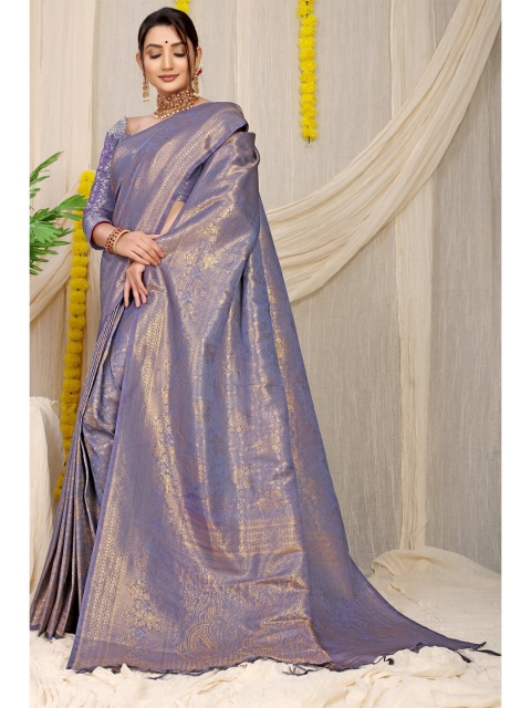 

Anaita Lavender & Gold-Toned Woven Design Zari Pure Silk Banarasi Saree