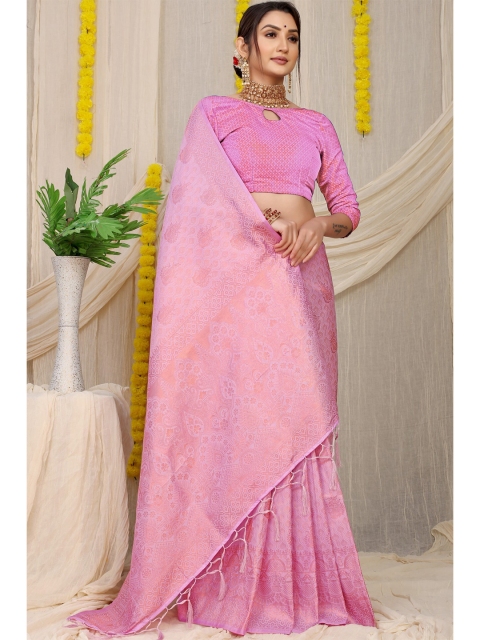 

Anaita Pink & Gold-Toned Paisley Zari Pure Silk Banarasi Saree