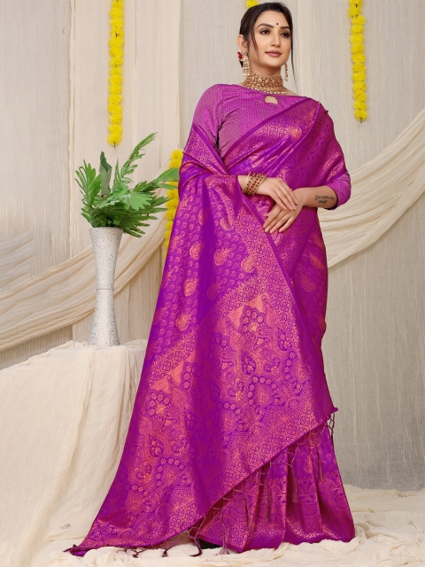 

Anaita Purple & Copper-Toned Woven Design Zari Pure Silk Banarasi Saree