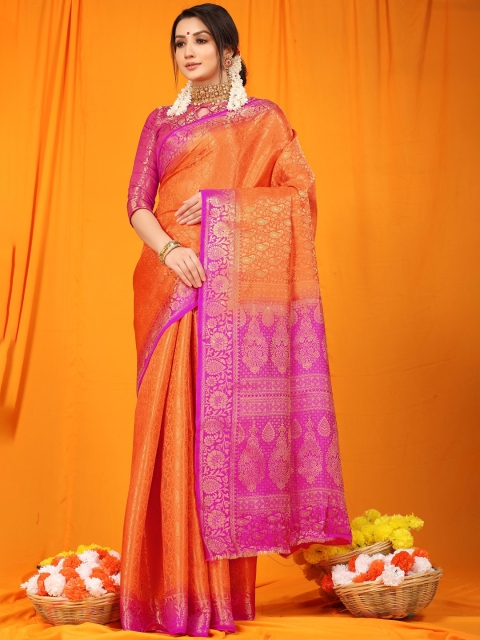 

Anaita Orange & Pink Woven Design Zari Pure Silk Banarasi Saree