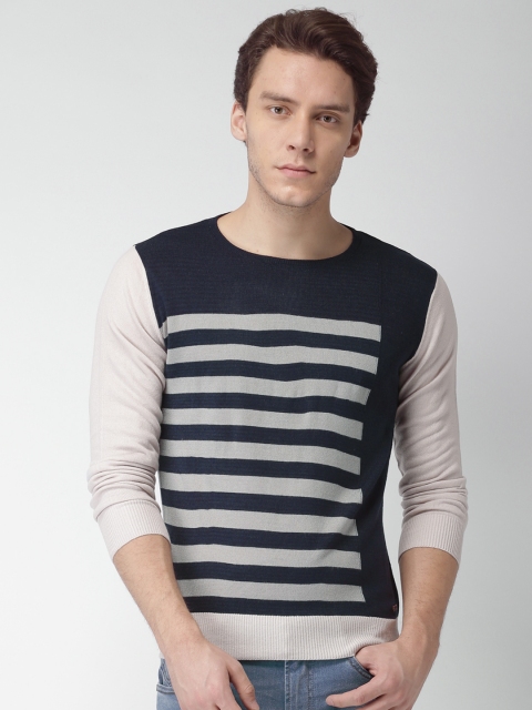 

Mast & Harbour Men Navy & Grey Striped Sweater, Navy blue
