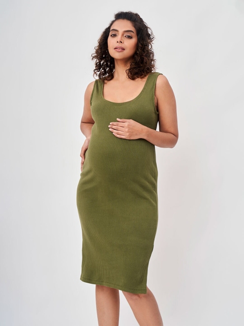 

Ed-a-Mamma Women Olive Green Solid Maternity Sheath Dress