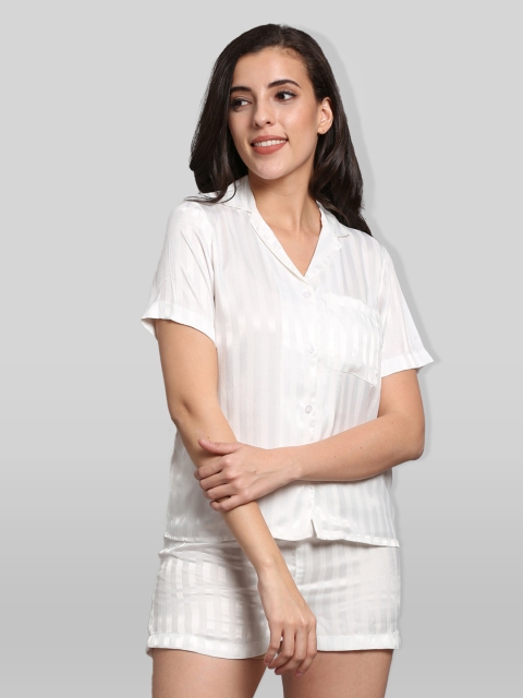 

PRETTY LOVING THING Women White Striped Nightsuit