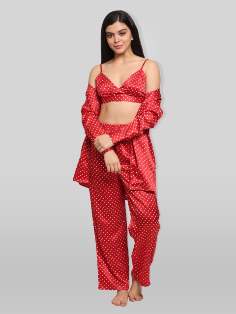 

PRETTY LOVING THING Women Red & White Printed Polka Dots Night suit