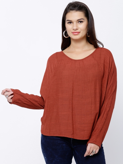 

Tokyo Talkies Women Rust Red Solid Boxy Top