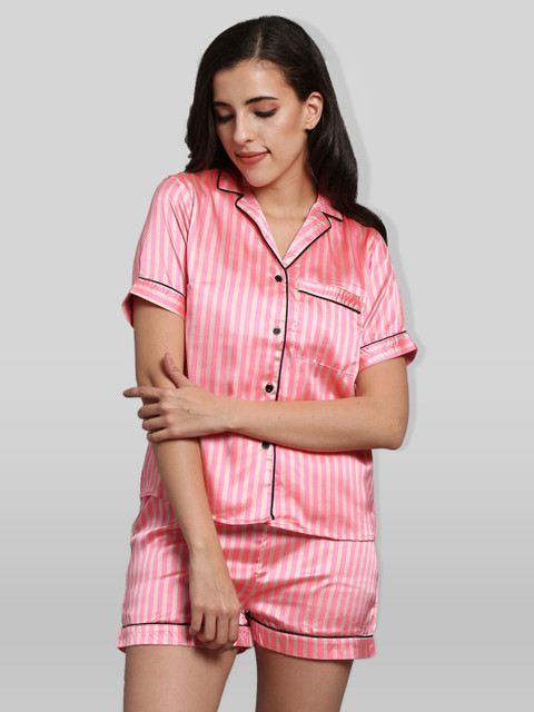 

PRETTY LOVING THING Women Pink & Blue Striped Night suit
