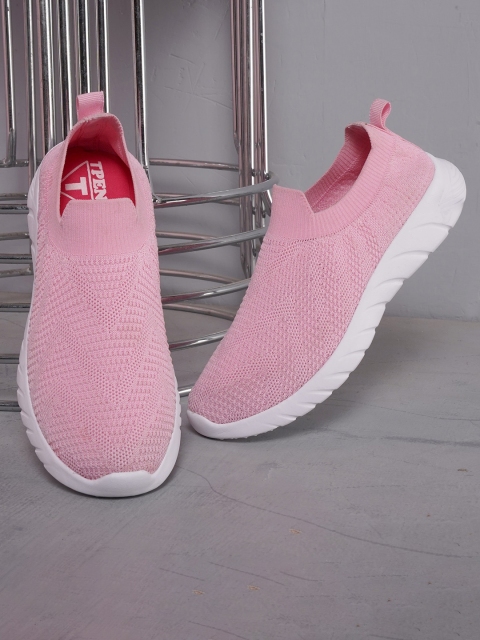 

TPENT Women Pink Woven Design Slip-On Sneakers