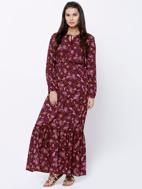 

Tokyo Talkies Women Maroon Printed Maxi Dress