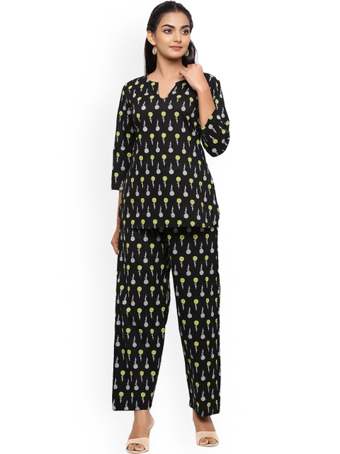 

mirari Women Black & Green Printed Night Suit